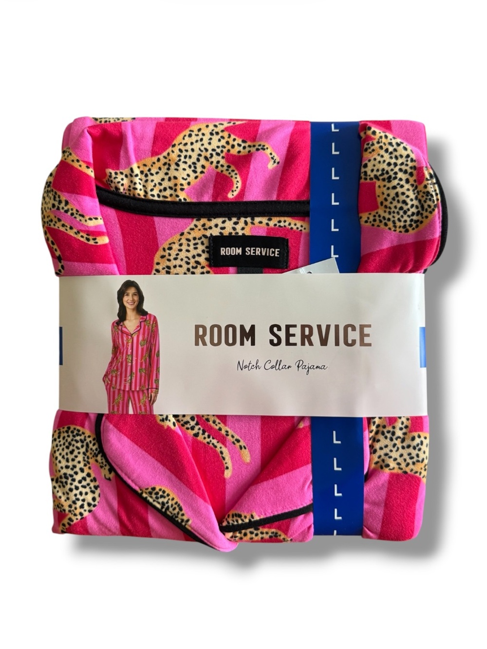 Room Service Pink Leopard-Print Notch Collar Pajama Set